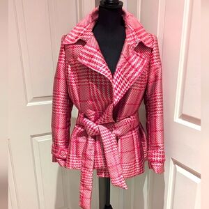 White House Black Market pink hunts tooth bomber jacket size L